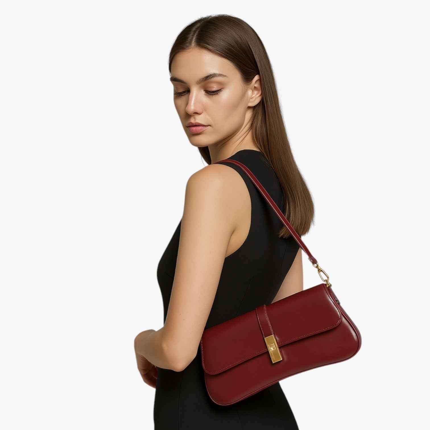 Bags : Dames Baguette Tas van Echt Zwart Luxe Leer, Elegant en Compact in van Pantino