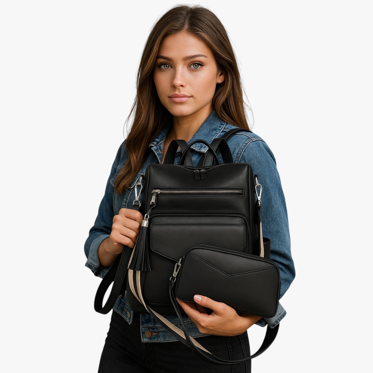 Bags : Rugzak Dames Groot van Echt Zwart Leer met Vakken voor Werk en Reizen in van Pantinoshop