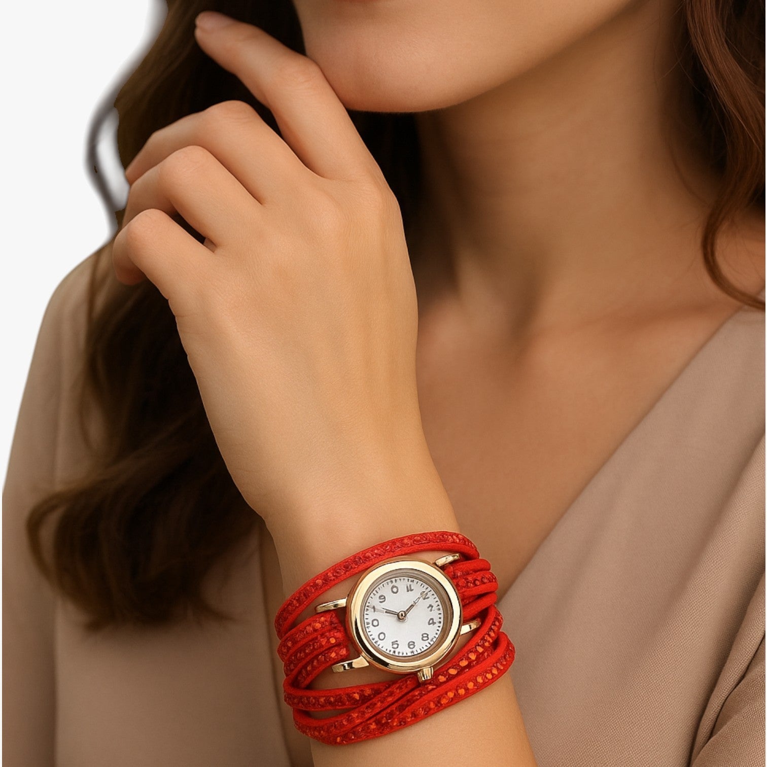 Dameshorloge Elegant met Lange Band van Echt Leer Zwart - Unieke Stijl