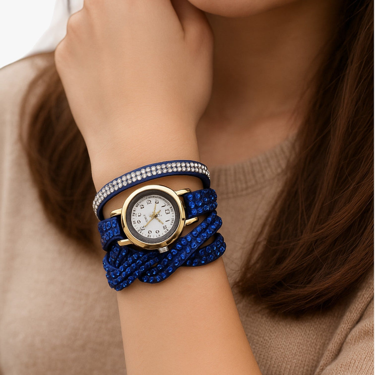 Dameshorloge Elegant met Lange Band van Echt Leer Zwart - Unieke Stijl