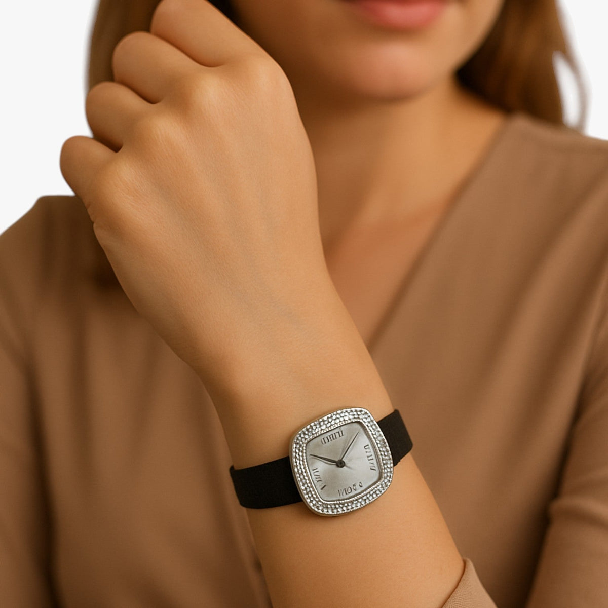 watches : Elegante Vierkant Leren Horloge - Wit in van Pantino