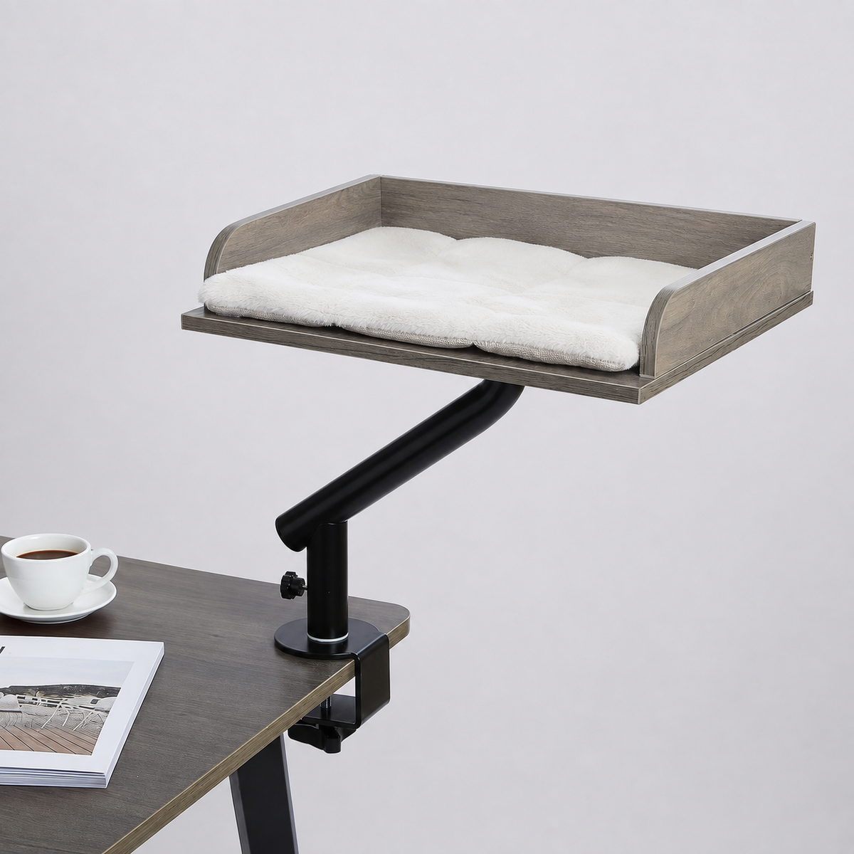 Verhoogd Kattenbed voor Bureau met 360° Draaibare Arm en Tafelklem