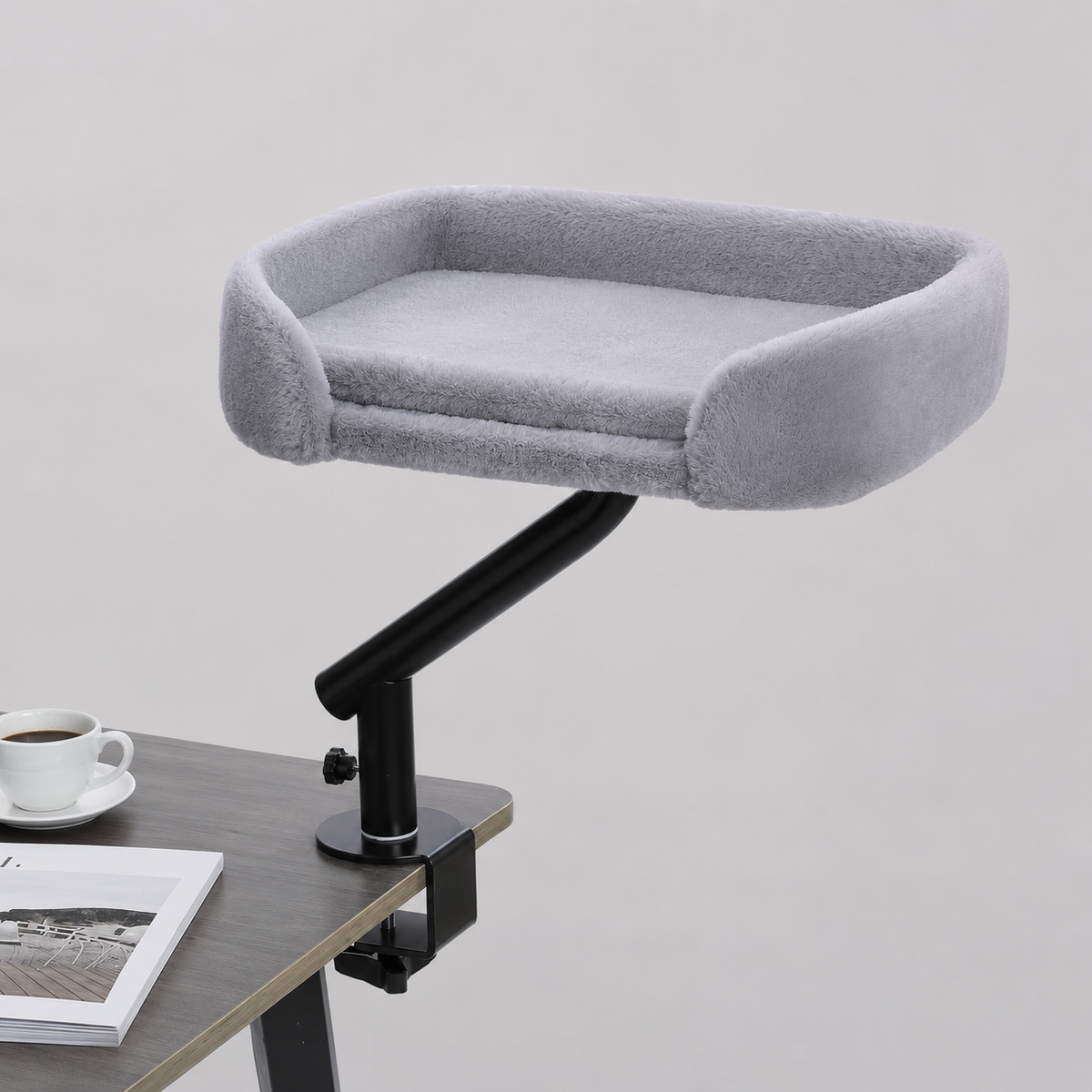 Verhoogd Kattenbed voor Bureau met 360° Draaibare Arm en Tafelklem