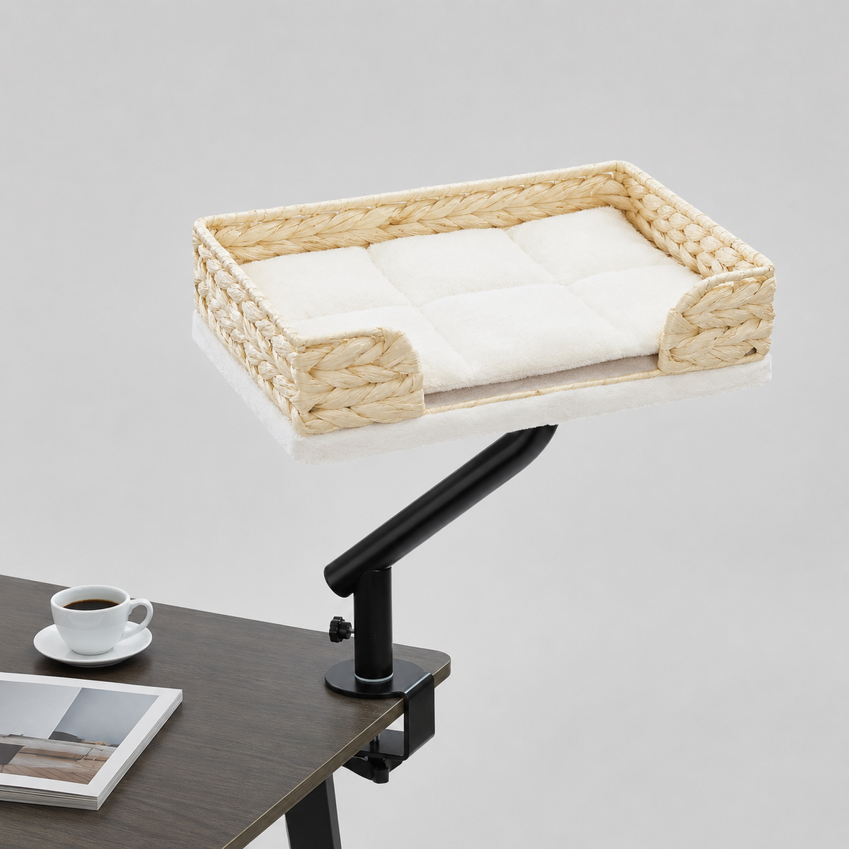 Verhoogd Kattenbed voor Bureau met 360° Draaibare Arm en Tafelklem