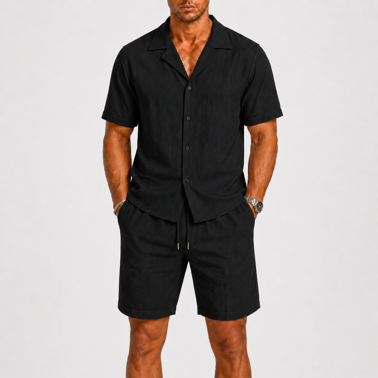 Sets : Linnen Herenpak Ontspannen Zomerse Elegantie in Nero van Pantinoshop