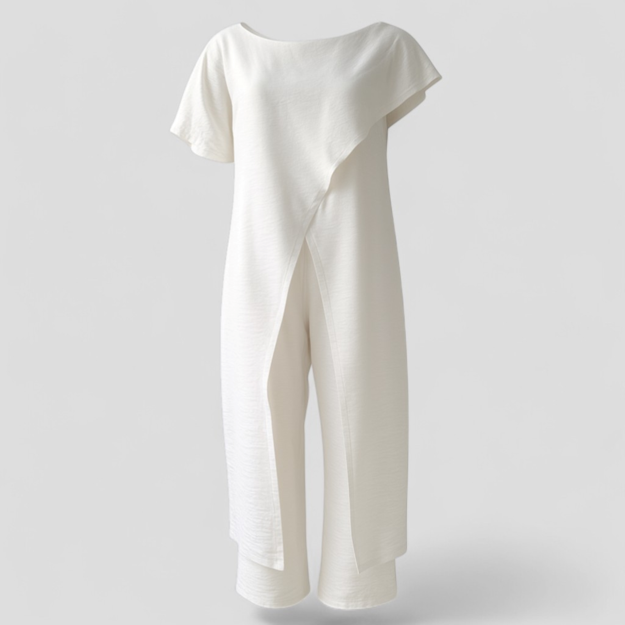 Outfit Sets : Completo Donna Elegante Top Crop e Pantaloni Vita Alta - Tuta Estiva Casual in Bianco van Pantino