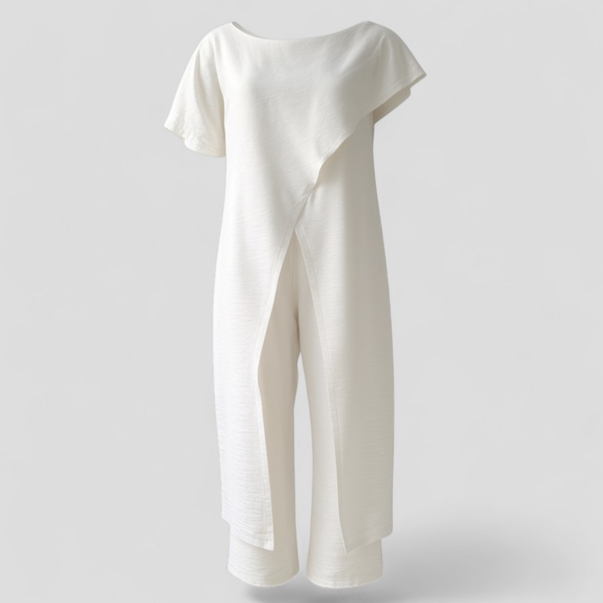 Outfit Sets : Completo Donna Elegante Top Crop e Pantaloni Vita Alta - Tuta Estiva Casual in Bianco van Pantino