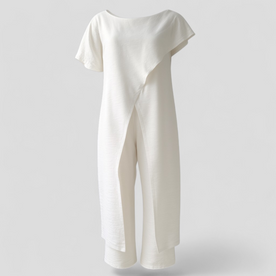 Outfit Sets : Completo Donna Elegante Top Crop e Pantaloni Vita Alta - Tuta Estiva Casual in Bianco van Pantinoshop