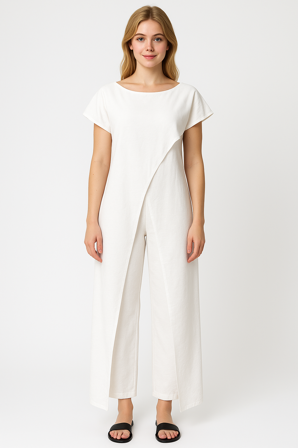Outfit Sets : Completo Donna Elegante Top Crop e Pantaloni Vita Alta - Tuta Estiva Casual in van Pantino