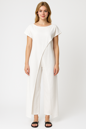 Outfit Sets : Completo Donna Elegante Top Crop e Pantaloni Vita Alta - Tuta Estiva Casual in van Pantino