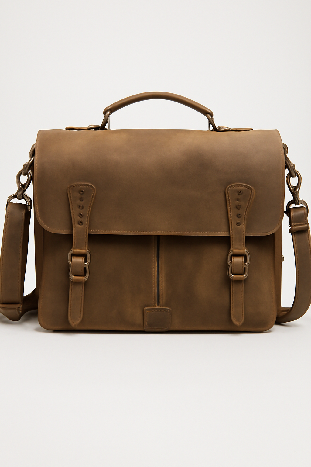 bags : Vintage Leren Koerierstas - Tijdloos Ontwerp met Messing Hardware - Lichtbruin in Lichtbruin van Pantino