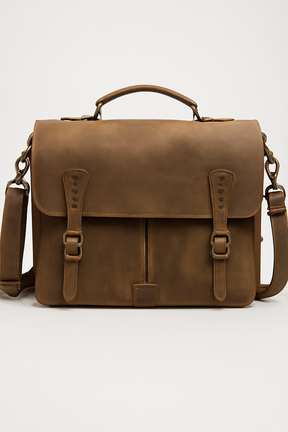 bags : Vintage Leren Koerierstas - Tijdloos Ontwerp met Messing Hardware - Lichtbruin in Lichtbruin van Pantino