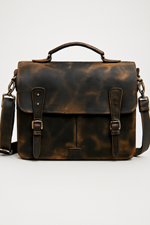 bags : Vintage Leren Koerierstas - Tijdloos Ontwerp met Messing Hardware - Lichtbruin in Retro Bruin van Pantino