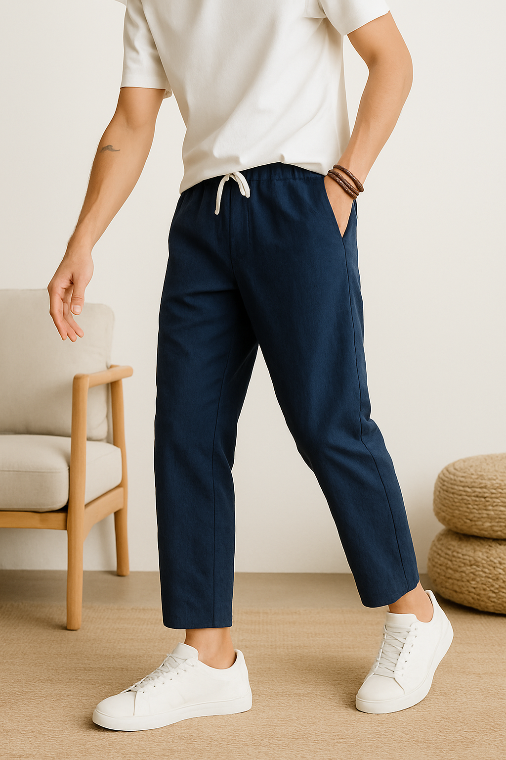 Pants : Relaxte pasvorm, slanke pasvorm Herenlinnen in van Pantino
