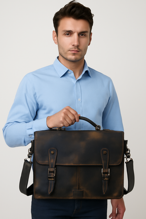 bags : Vintage Leren Koerierstas - Tijdloos Ontwerp met Messing Hardware - Lichtbruin in van Pantino