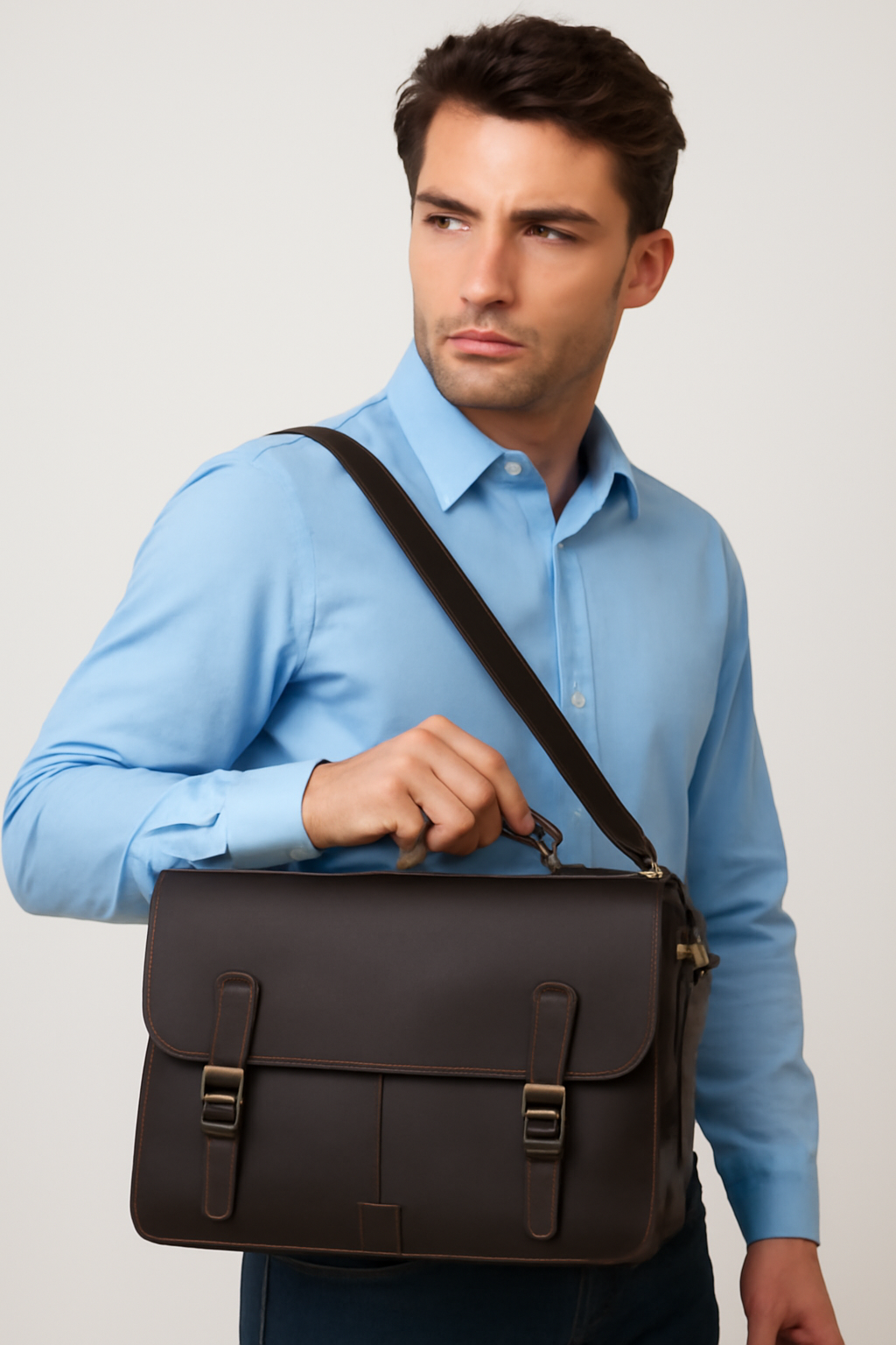 bags : Vintage Leren Koerierstas - Tijdloos Ontwerp met Messing Hardware - Lichtbruin in van Pantino