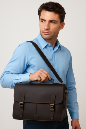 bags : Vintage Leren Koerierstas - Tijdloos Ontwerp met Messing Hardware - Lichtbruin in van Pantino