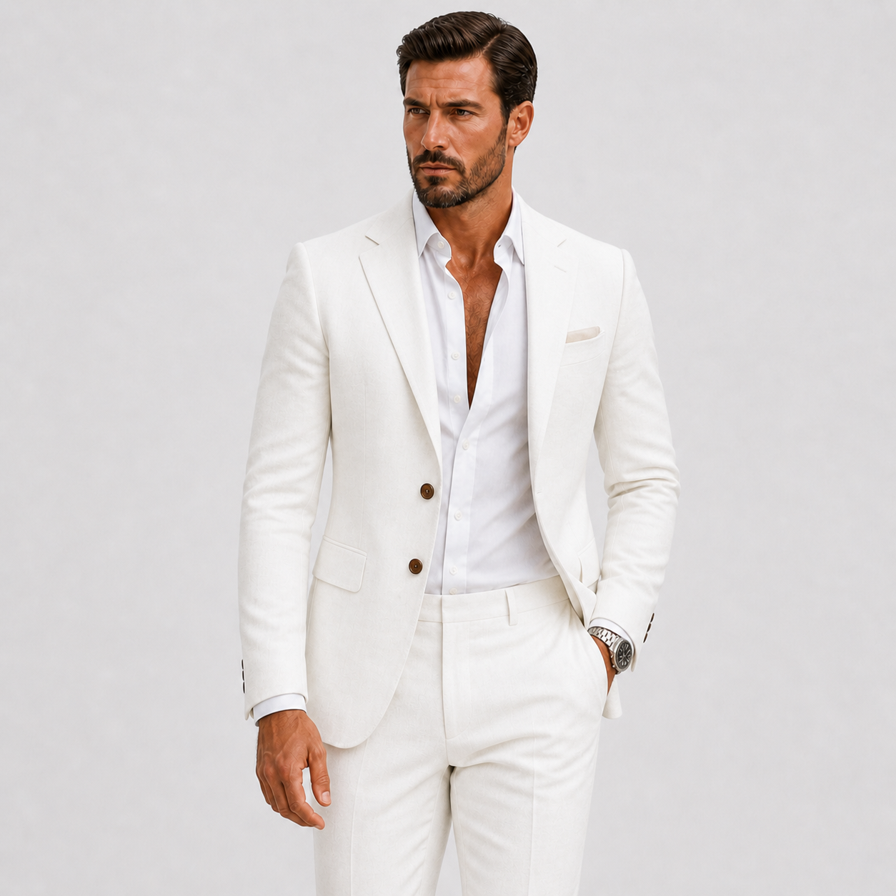 Suits : Heren Linnen Pak Slim-Fit - Zomerse Elegantie in Wit van Lunelle