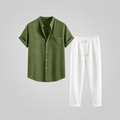 Lichtgewicht Zomerstijl Linnen Set voor Heren: Overhemd en Broek