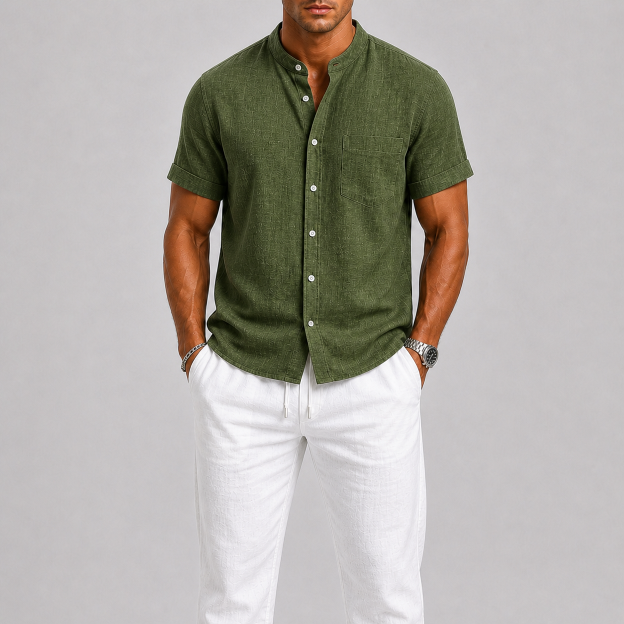 Lichtgewicht Zomerstijl Linnen Set voor Heren: Overhemd en Broek