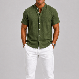 men's shirt : Lichtgewicht Zomerstijl Linnen Set voor Heren: Overhemd en Broek in Verde van Pantinoshop