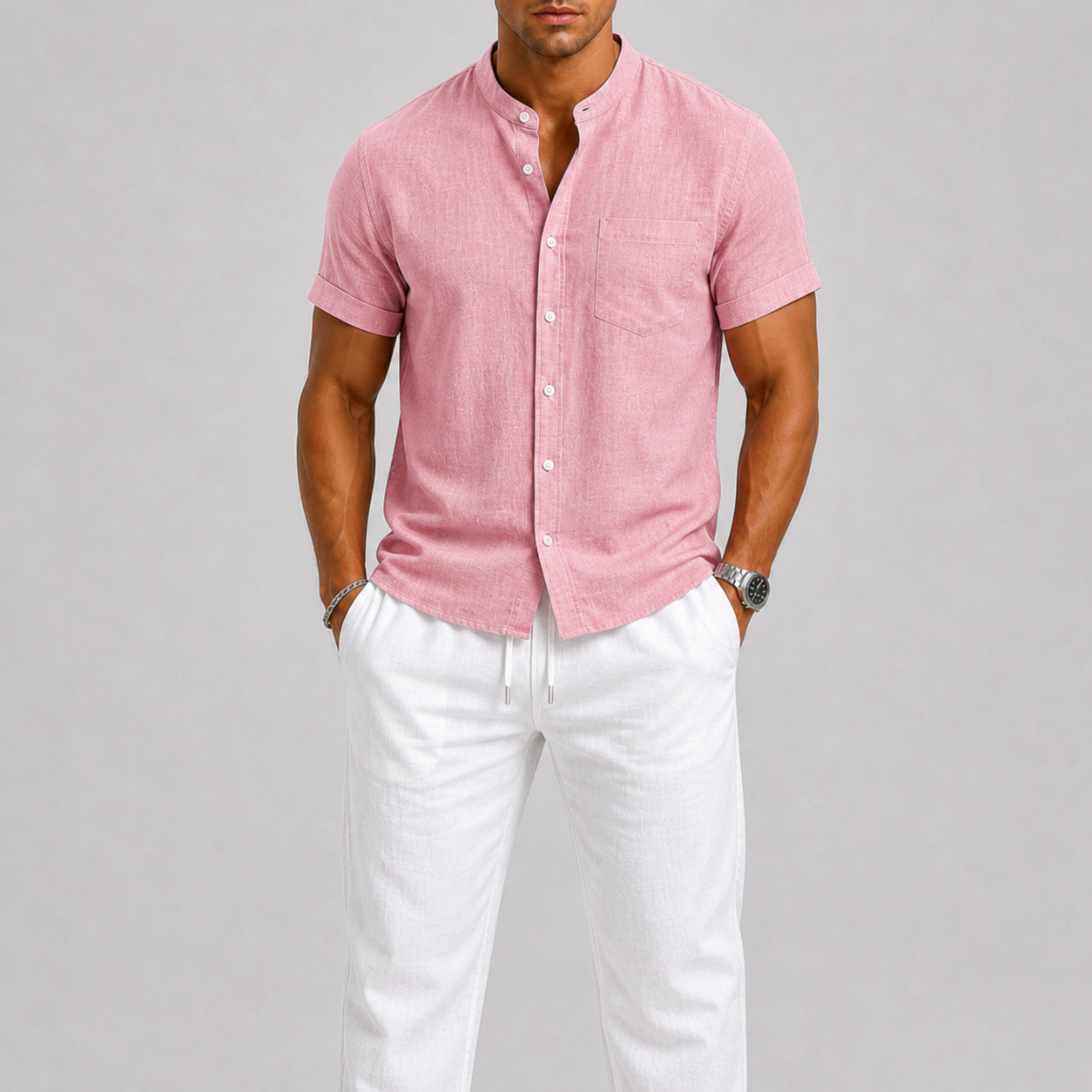 Lichtgewicht Zomerstijl Linnen Set voor Heren: Overhemd en Broek