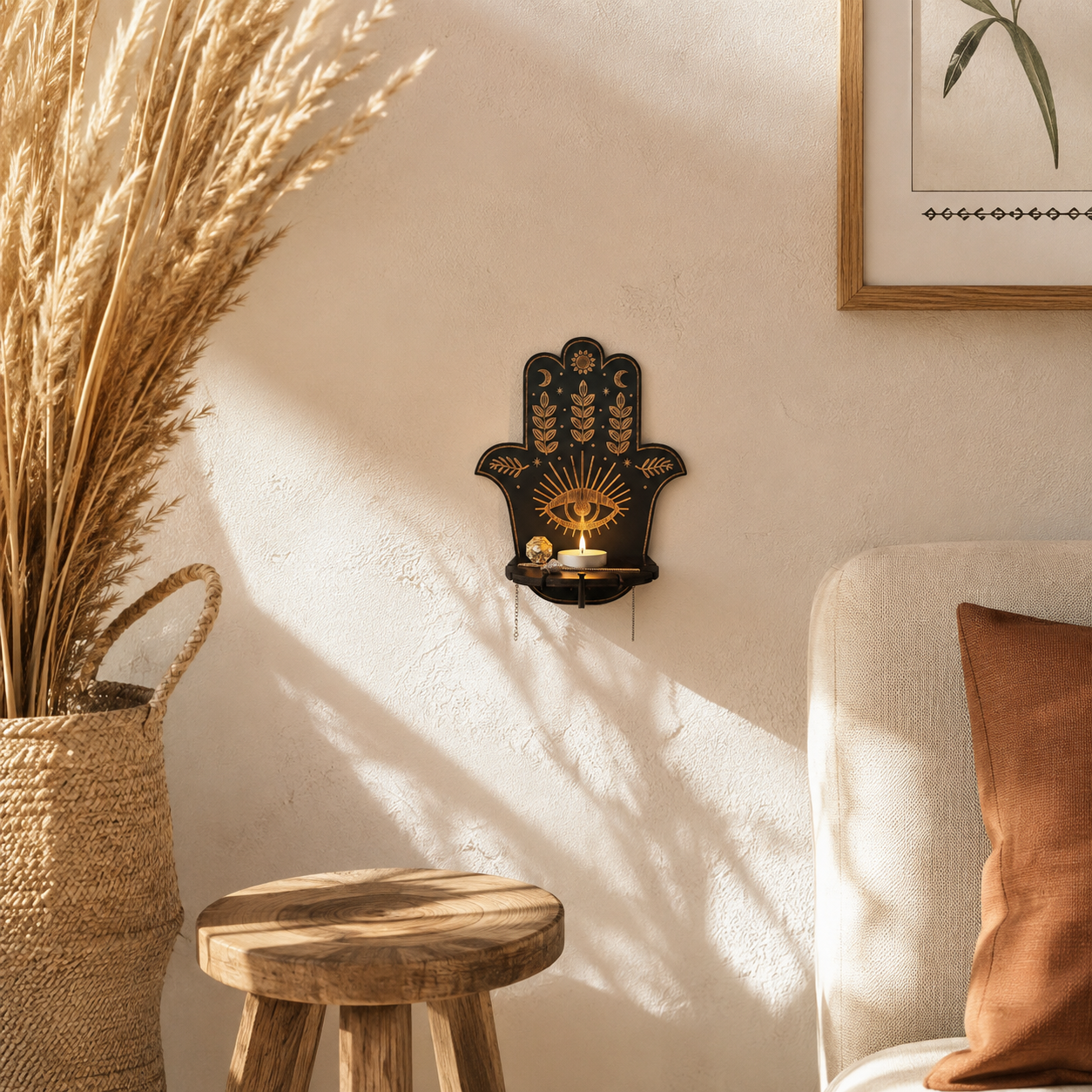 Gifts – Seasonal – Halloween : Houten Wandkaarsenhouder met Mystiek Motief – Decoratief Wandplankje voor Kaarsen in van Pantinoshop
