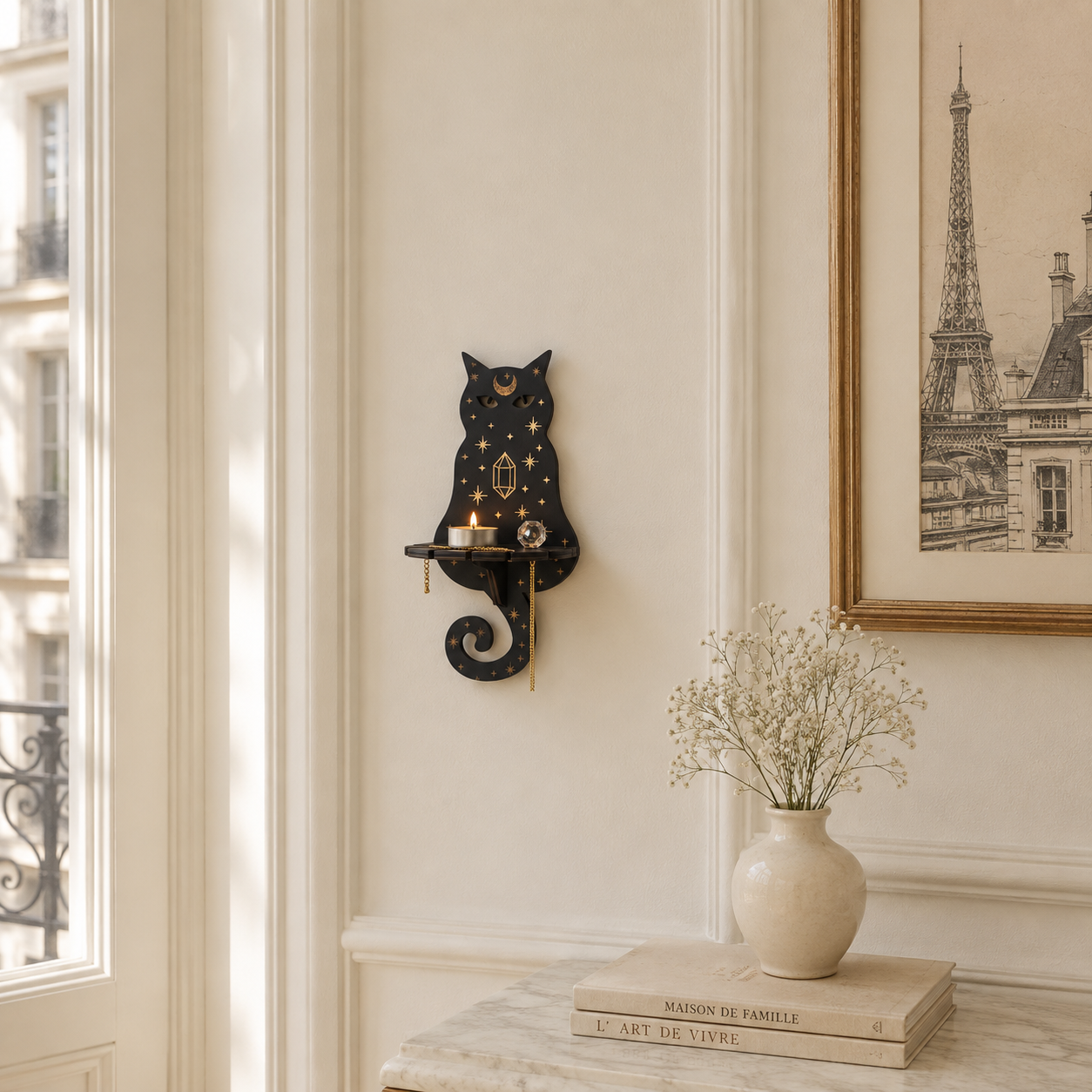 Gifts – Seasonal – Halloween : Houten Wandkaarsenhouder met Mystiek Motief – Decoratief Wandplankje voor Kaarsen in van Pantinoshop