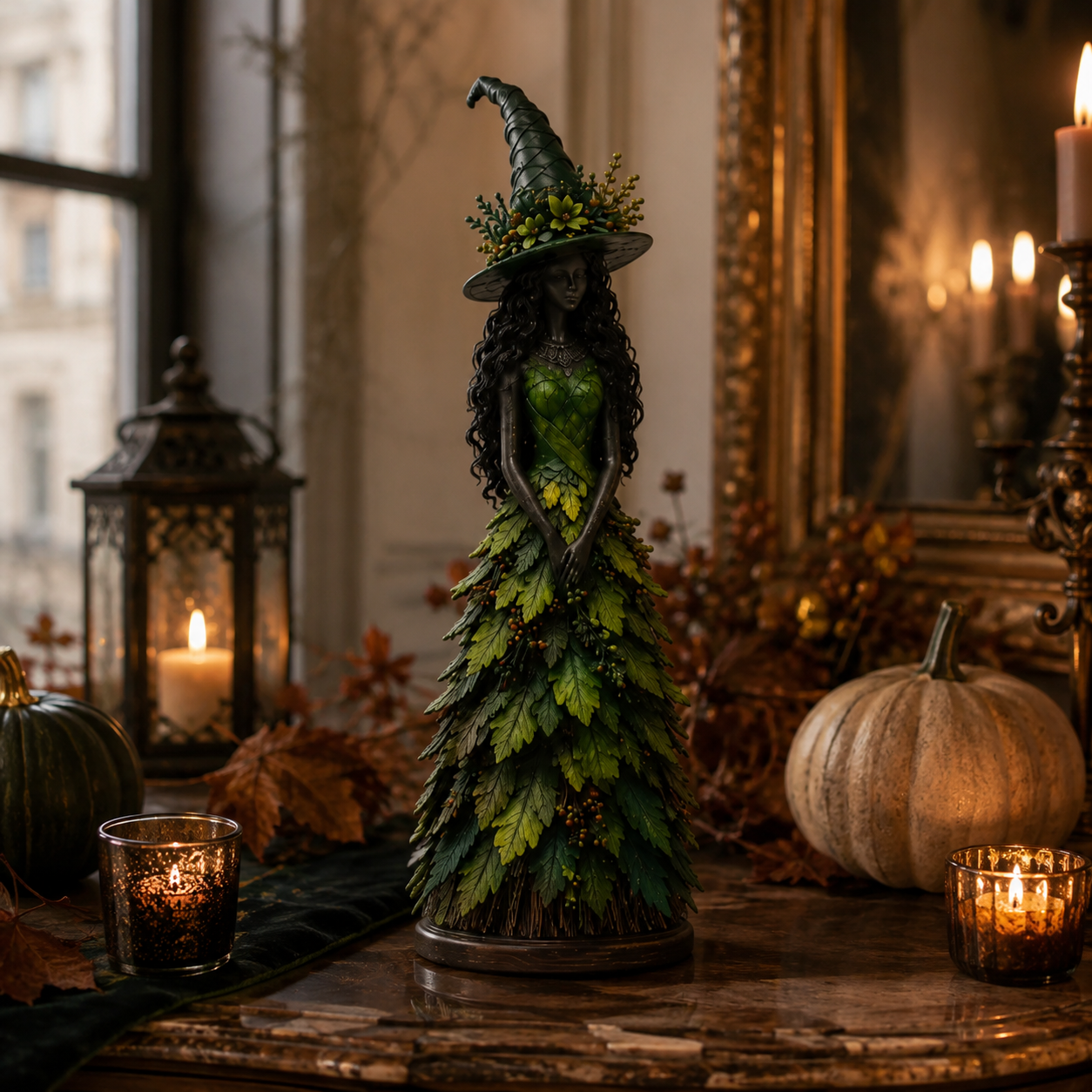Gifts – Seasonal – Halloween : Heksenbeeld Halloween Decoratie met Herfstbladeren – 12,2/18/31 cm in van Pantinoshop