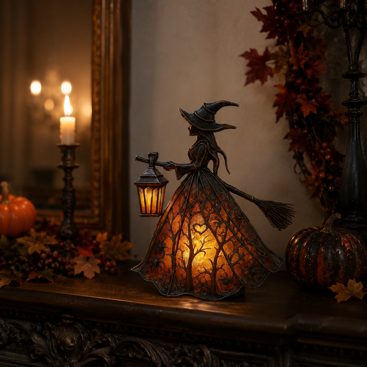 Gifts – Seasonal – Halloween : Verlichte Heksenfiguur met Lantaarn – Halloween Tafeldecoratie met USB in van Pantinoshop