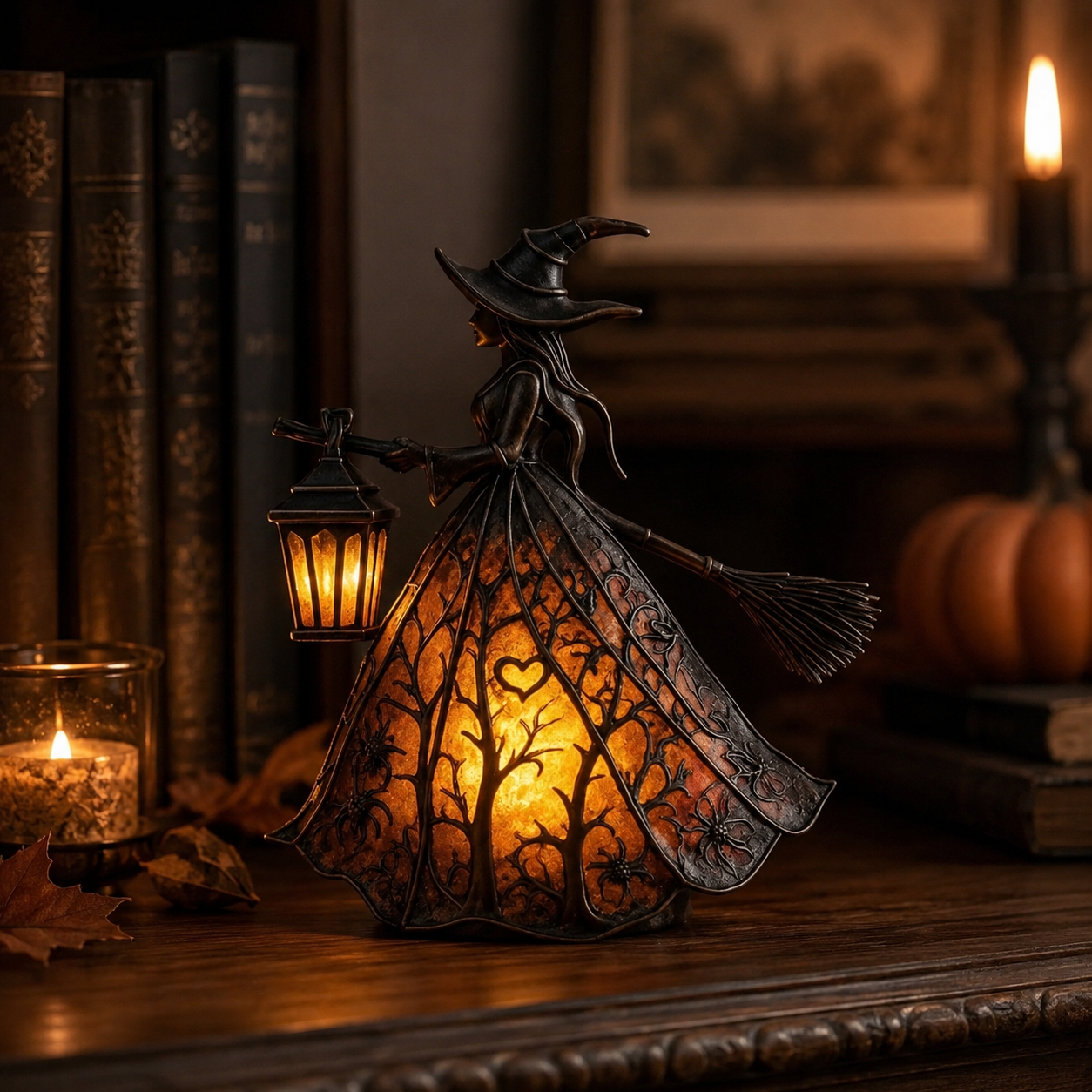 Gifts – Seasonal – Halloween : Verlichte Heksenfiguur met Lantaarn – Halloween Tafeldecoratie met USB in van Pantinoshop
