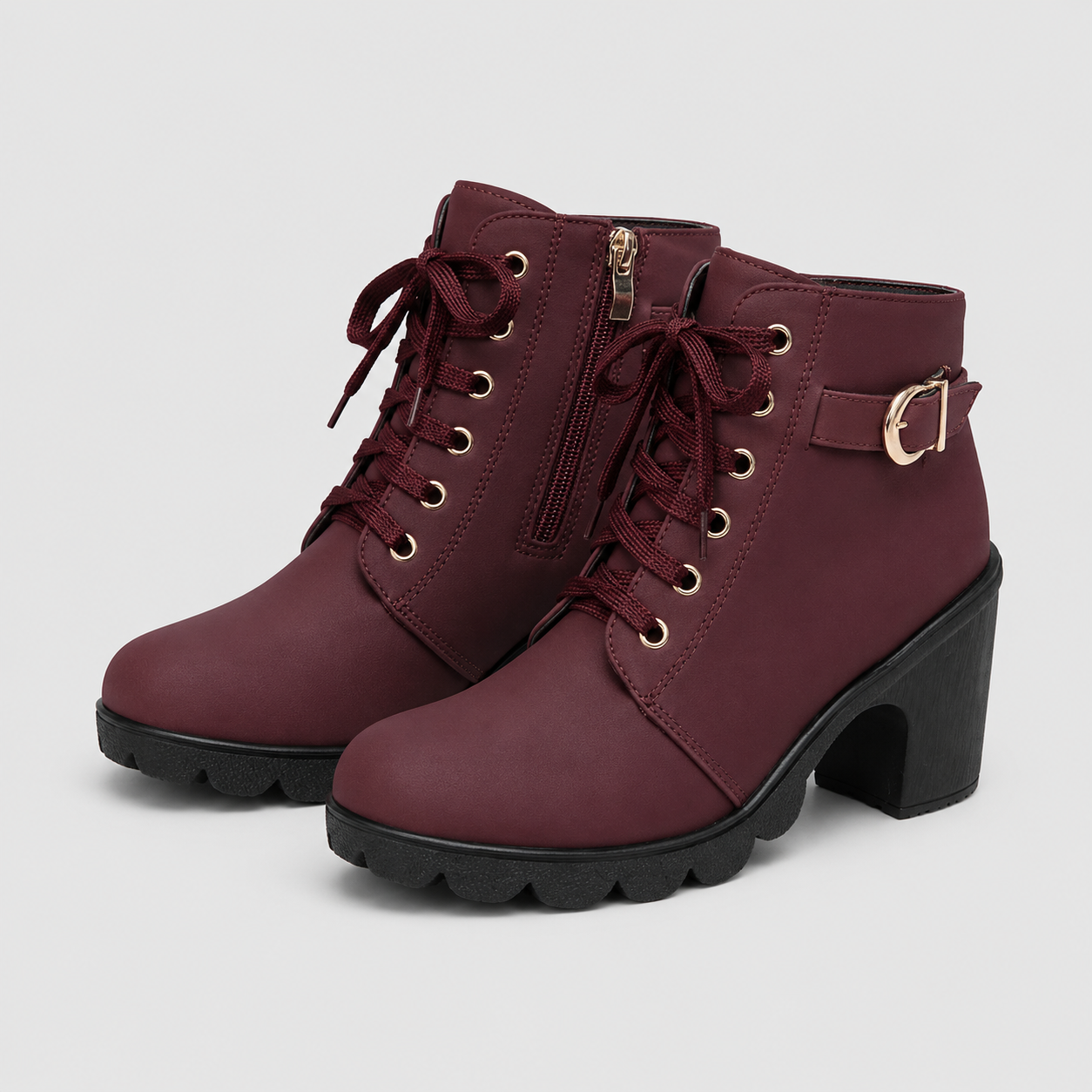 AS - Womens - Boots : Enkellaarzen Dames - Blokhak, Veters en Comfortabele Grip in Rood van KleefMode