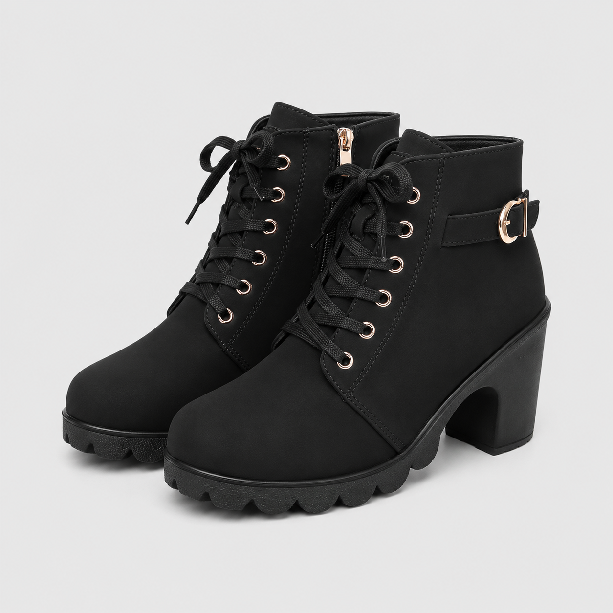 AS - Womens - Boots : Enkellaarzen Dames - Blokhak, Veters en Comfortabele Grip in Zwart van KleefMode