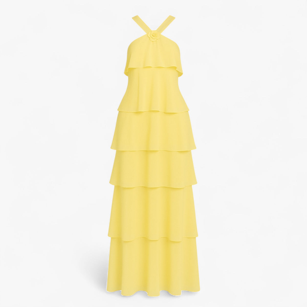 Halter Dress : Jurk Roze - Gelaagde Halterjurk met 3D-bloemen in Geel van Pantino