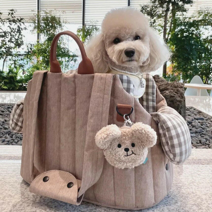 pets : Schouder Hondentas Beige - Chique Draagtas Kleine Honden - Stof in Beige 43x25x30cm van Pantino