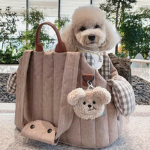 pets : Schouder Hondentas Beige - Chique Draagtas Kleine Honden - Stof in Beige 43x25x30cm van Pantino