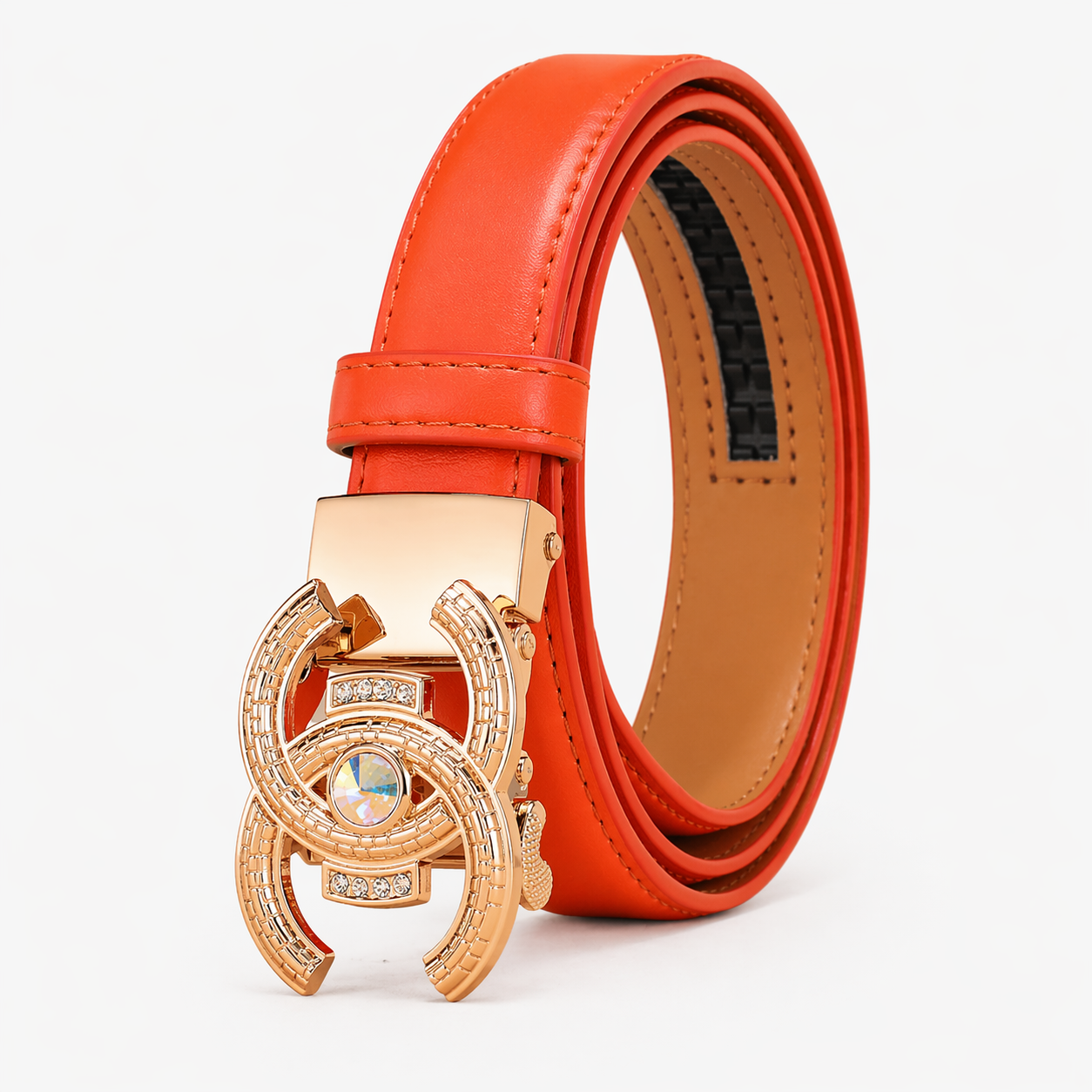 Women's Belt : Damesriem van Echt Zwart Leer - Luxe en Elegantie, Perfecte Pasvorm in C-arancione-1 van Pantino