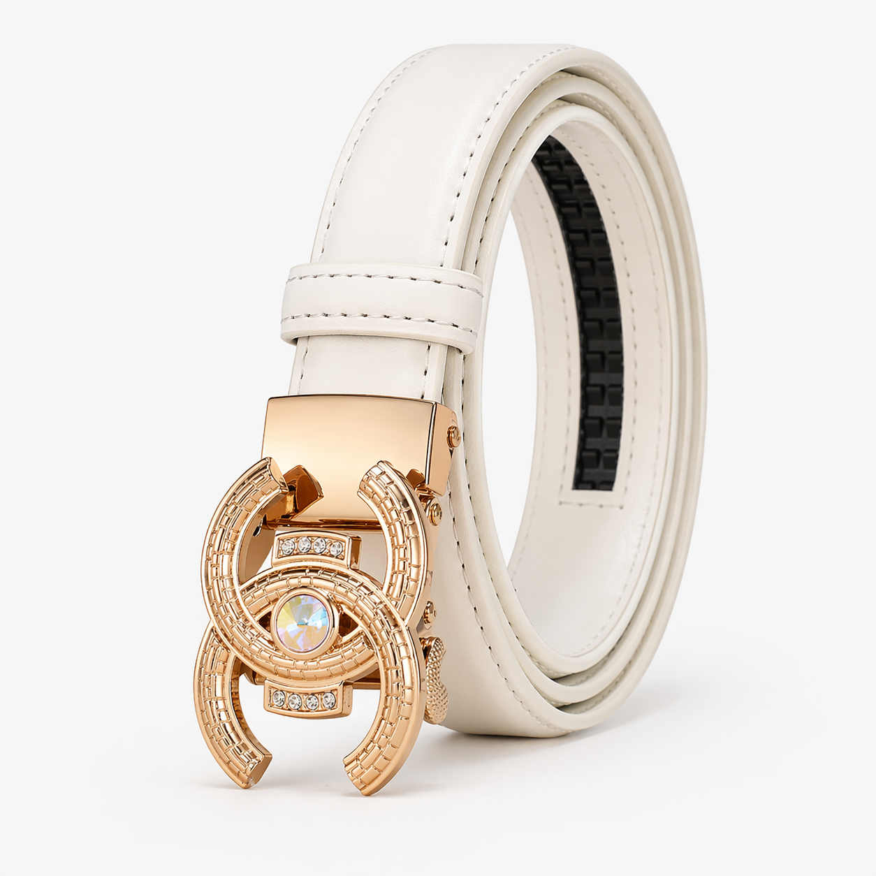 Women's Belt : Damesriem van Echt Zwart Leer - Luxe en Elegantie, Perfecte Pasvorm in C-bianco-1 van Pantino
