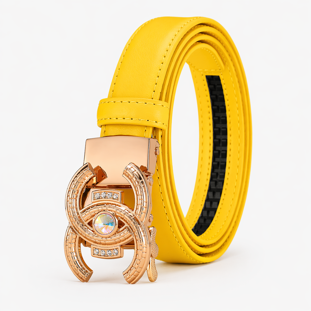 Women's Belt : Damesriem van Echt Zwart Leer - Luxe en Elegantie, Perfecte Pasvorm in C-giallo-1 van Pantino