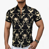 Chemise stretch à col montant avec imprimé floral 3D - Design moderne et confortable