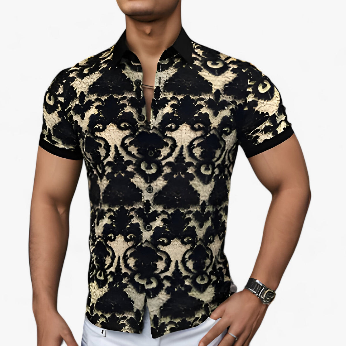 Clothes : Stretch Overhemd met Opstaande Kraag en 3D-bloemenprint - Modern Design met Comfort in 3XL van Pantino