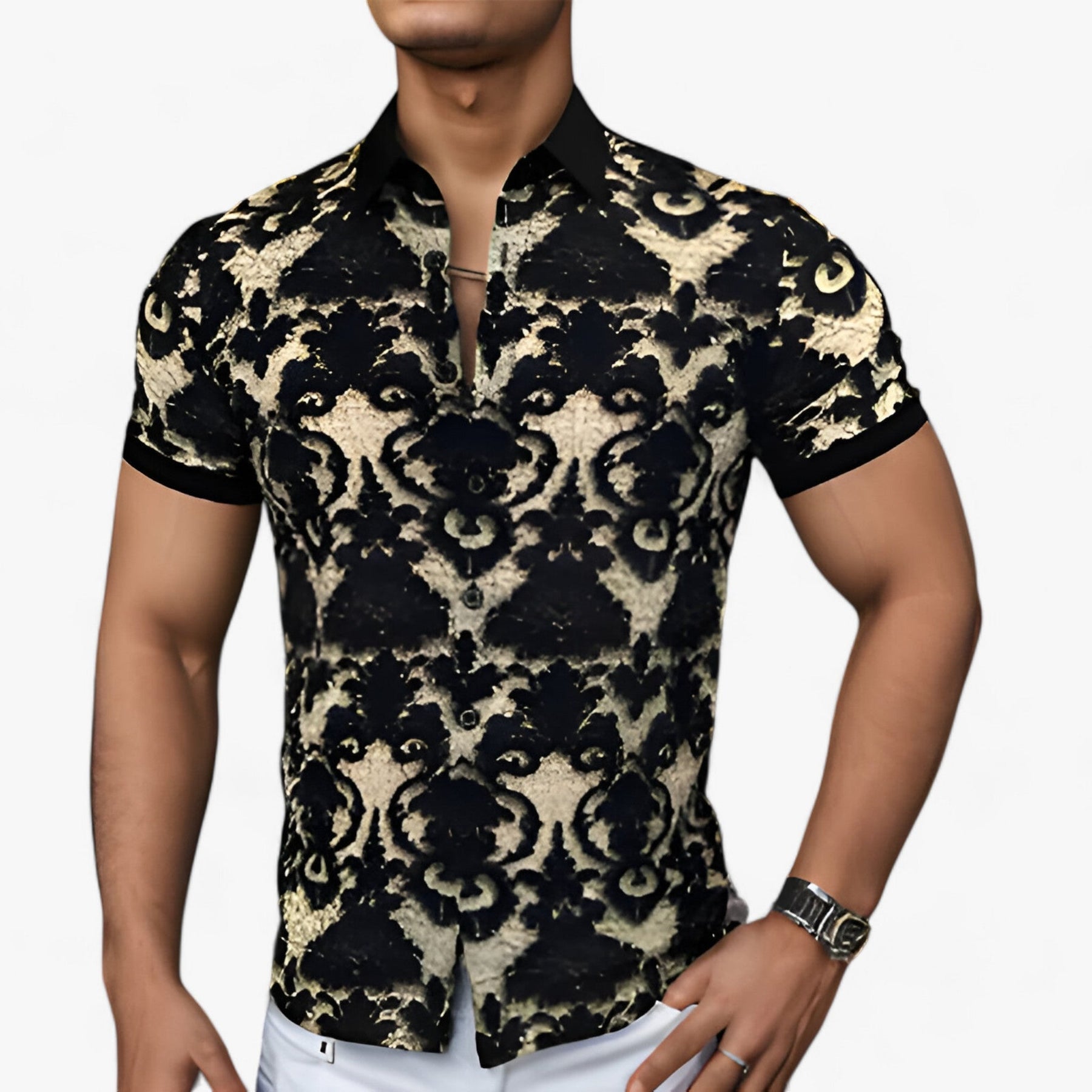 Clothes : Stretch Overhemd met Opstaande Kraag en 3D-bloemenprint - Modern Design met Comfort in 3XL van Pantino