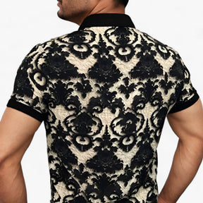 Clothes : Stretch Overhemd met Opstaande Kraag en 3D-bloemenprint - Modern Design met Comfort in van Pantino