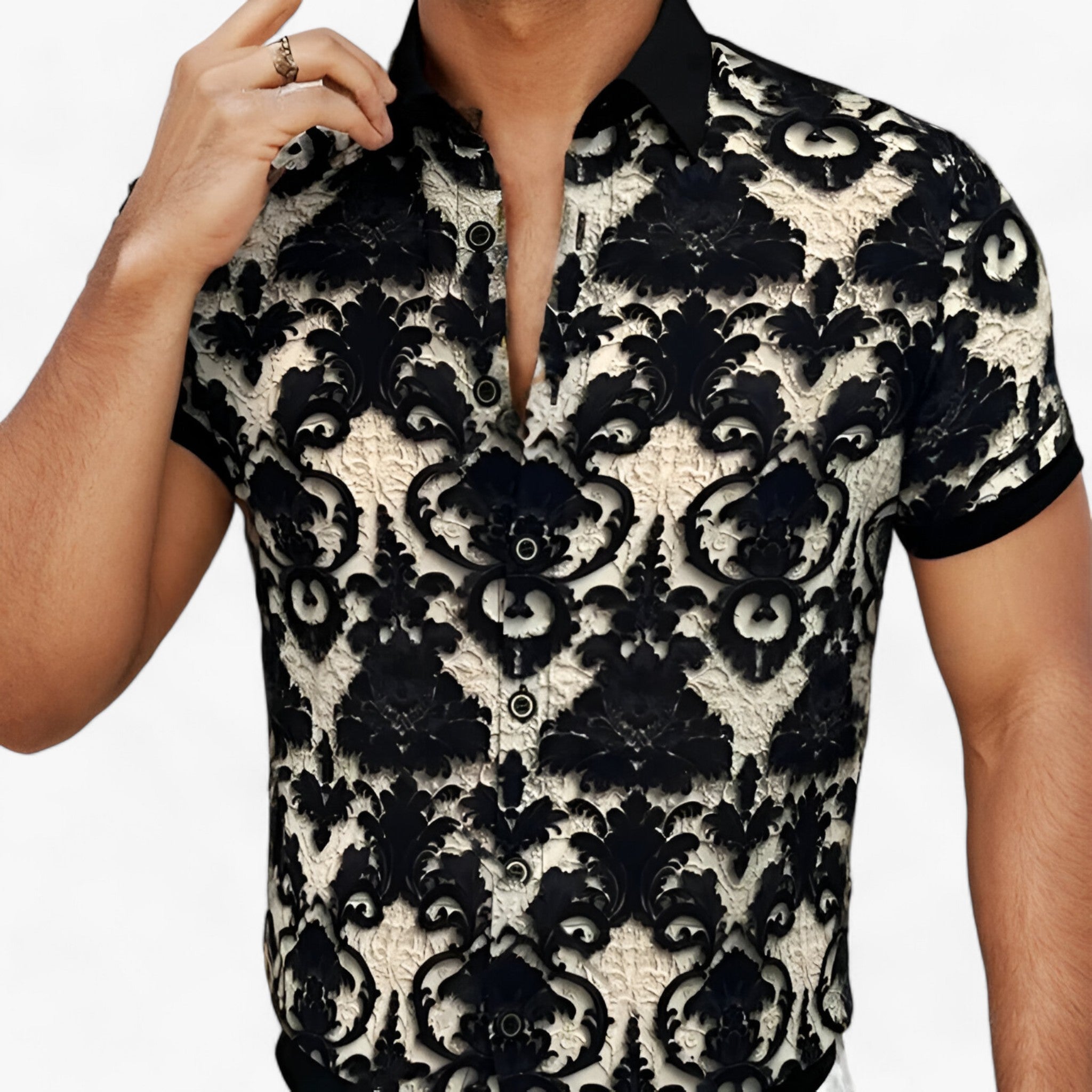 Clothes : Stretch Overhemd met Opstaande Kraag en 3D-bloemenprint - Modern Design met Comfort in van Pantino
