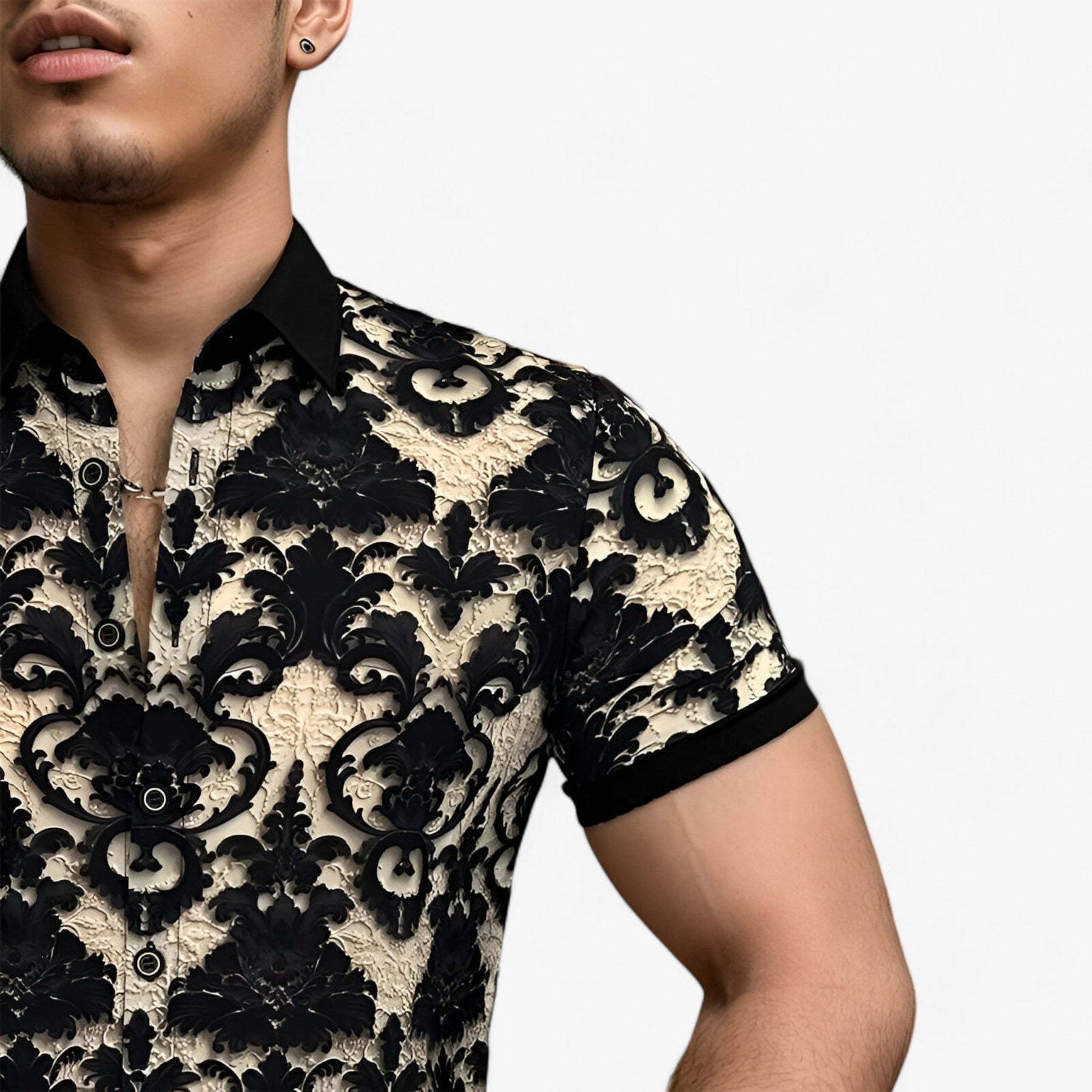 Clothes : Stretch Overhemd met Opstaande Kraag en 3D-bloemenprint - Modern Design met Comfort in van Pantino