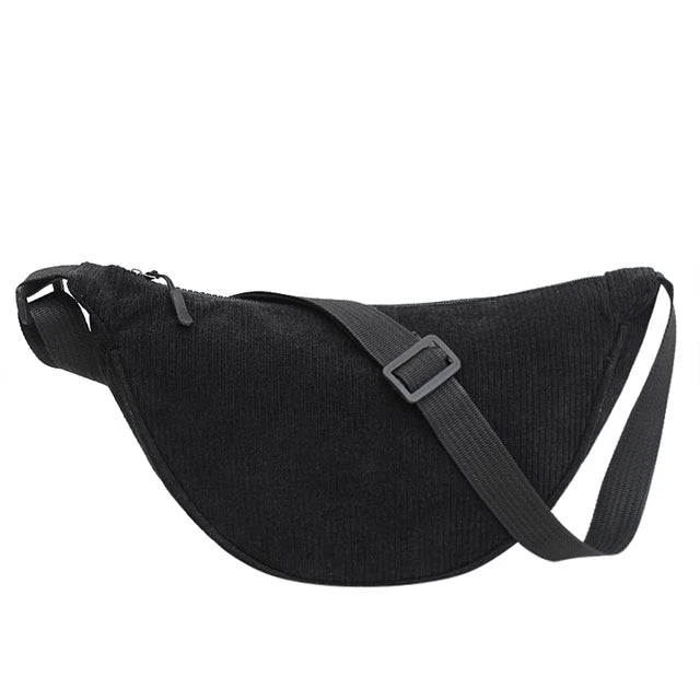 bags : Schoudertas Dames Zwart - Chique Corduroy Elegant Design - Corduroy in Zwart van Pantino
