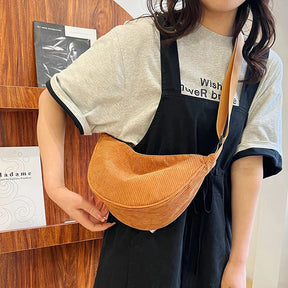 bags : Schoudertas Dames Zwart - Chique Corduroy Elegant Design - Corduroy in van Pantino