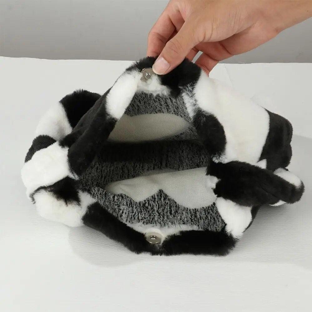 Tassen : Trendy Pluche Tas Dames - Luipaard Print - Zachte Pluche Schoudertas in van Pantino