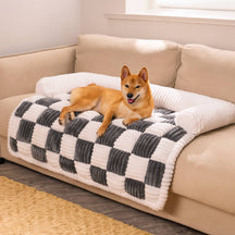 pets : Cream Square Plaid Cozy Dog Mat Furniture Protector Cover in Black van Pantino