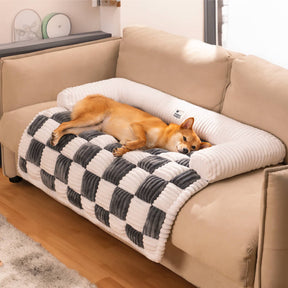 pets : Cream Square Plaid Cozy Dog Mat Furniture Protector Cover in van Pantino